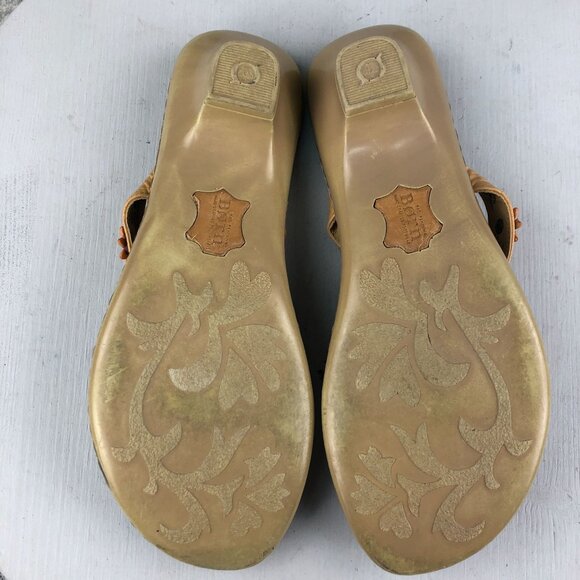 Born Women's Size 9 Brown Leather Flower Applique Open Toe Slip On Heeled Sandal - Picture 9 of 14